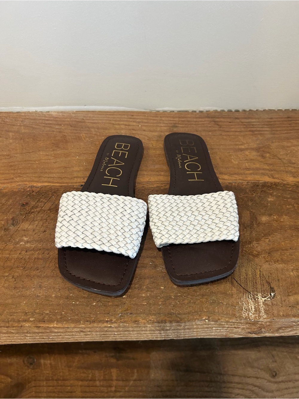 BEACH White Braided Slide Sandals for Women 7